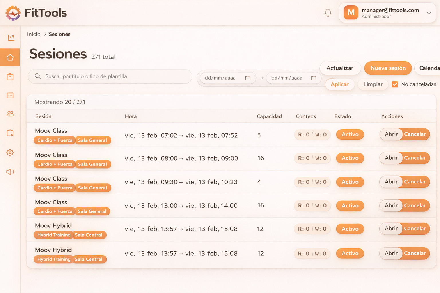 Vista del software Fit Tools