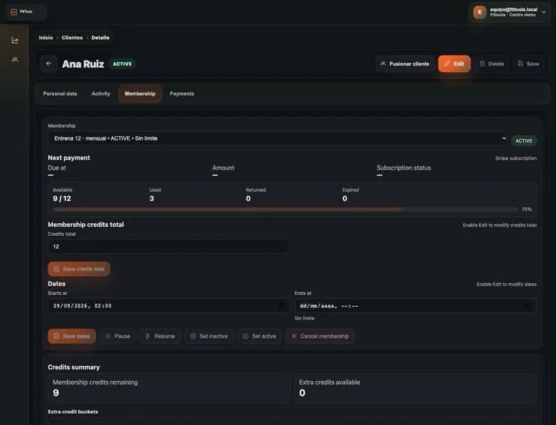 Ficha de cliente para el seguimiento desde el CRM de FitTools